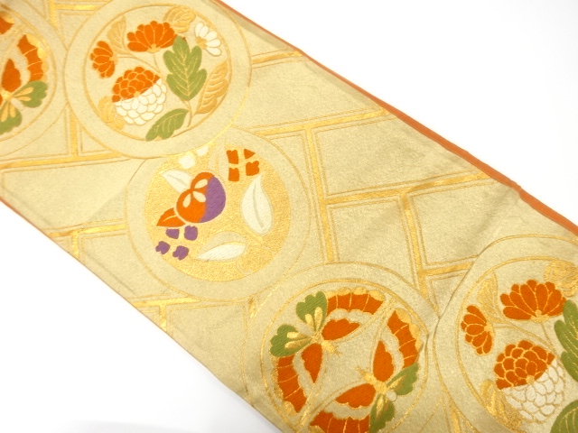 JAPANESE KIMONO / ANTIQUE FUKURO OBI / SILK / WOVEN FLOWERS & BUTTERFLY